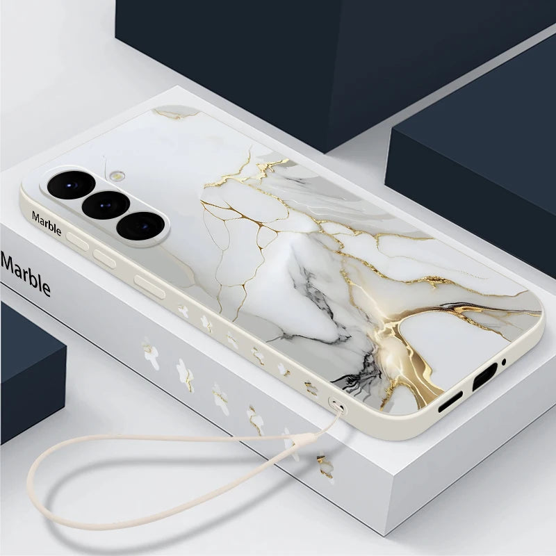 Samsung Galaxy S24 Marble Case with Lanyard - Slim Military Protection Tidesmit