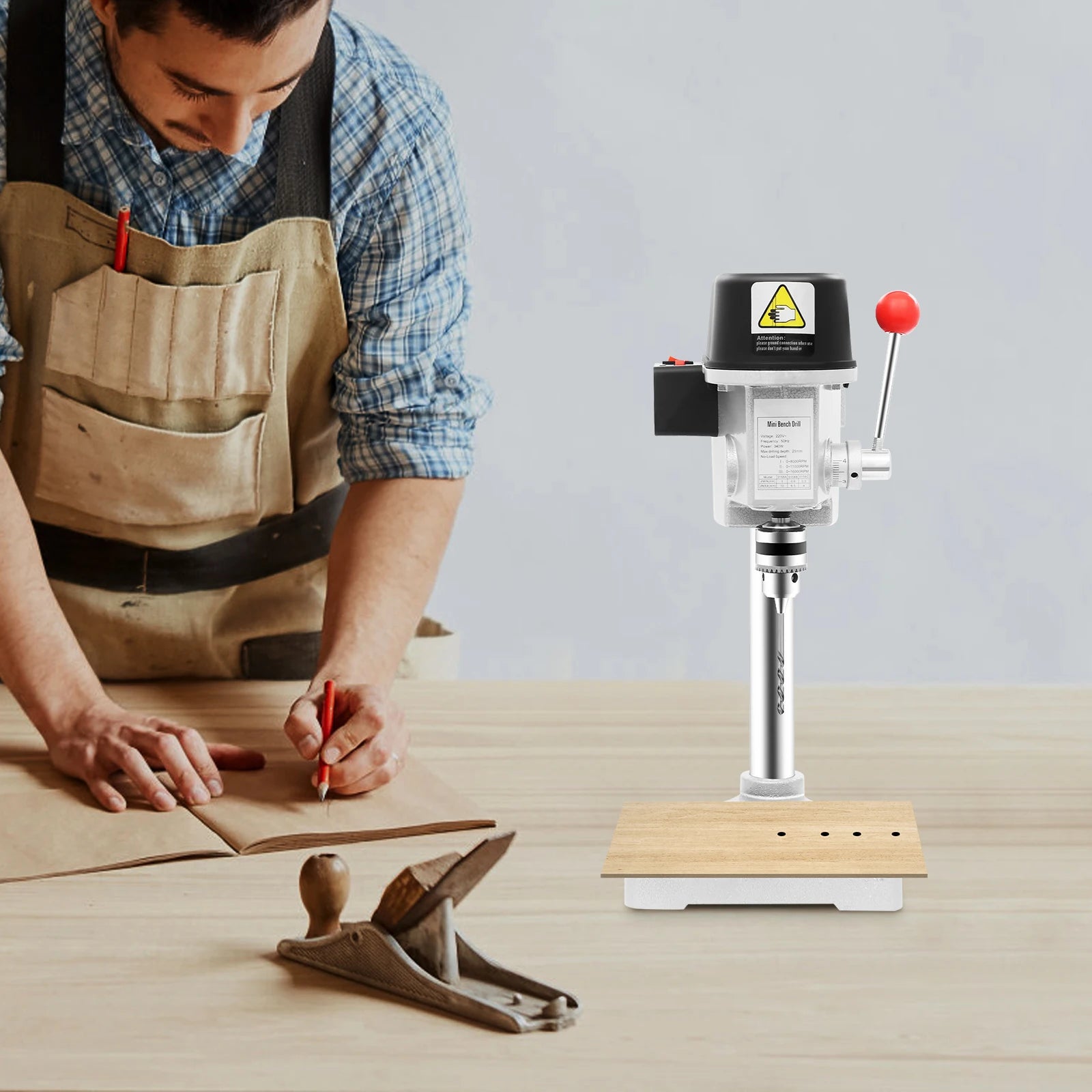 340W Portable Bench Drill Machine Mini Table Drilling Tool Electric Bench Drill Press 220V for DIY Iron Wood Plastic Board