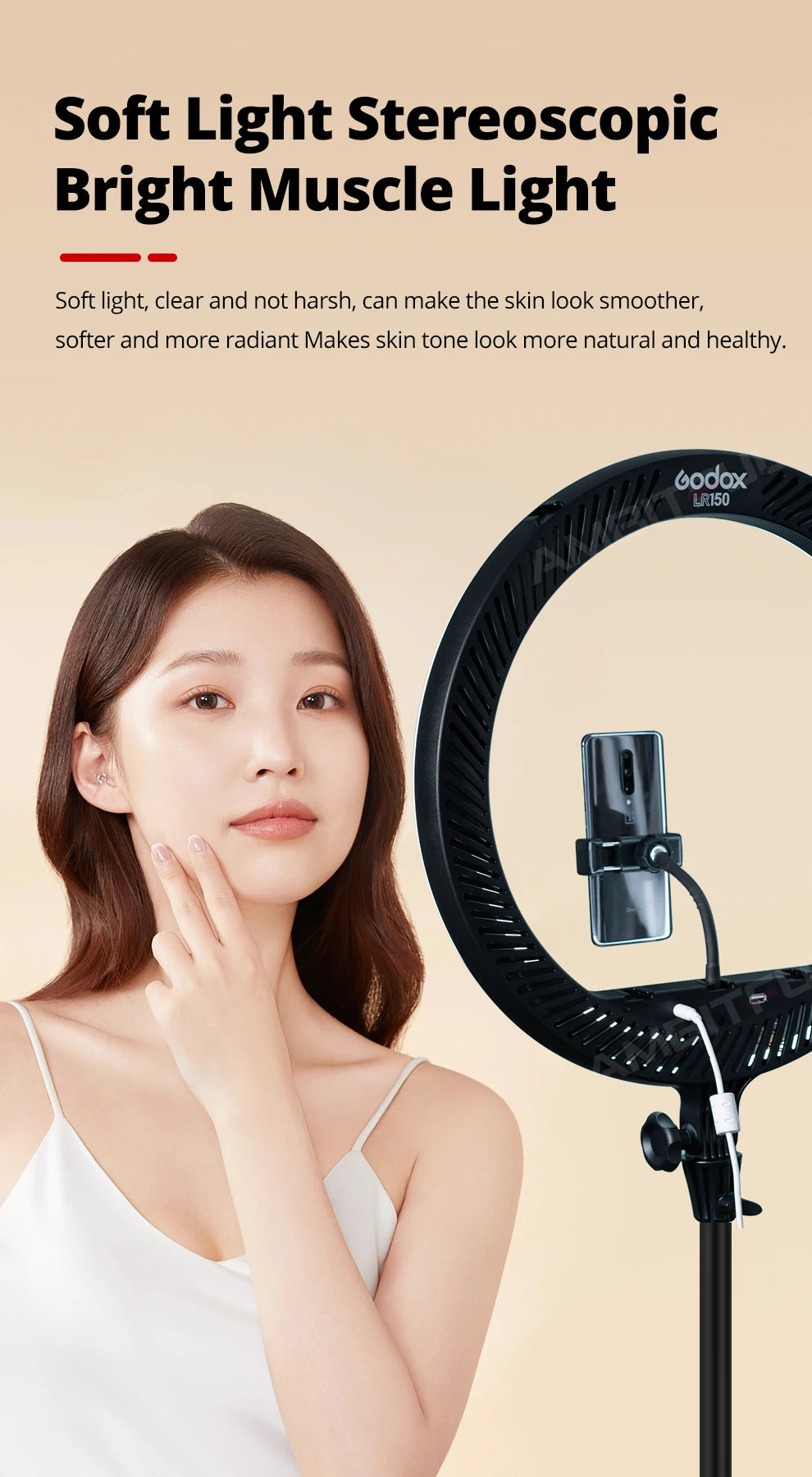 LED Ring Light with Adjustable Color Temperature for Video and Makeup Tidesmit