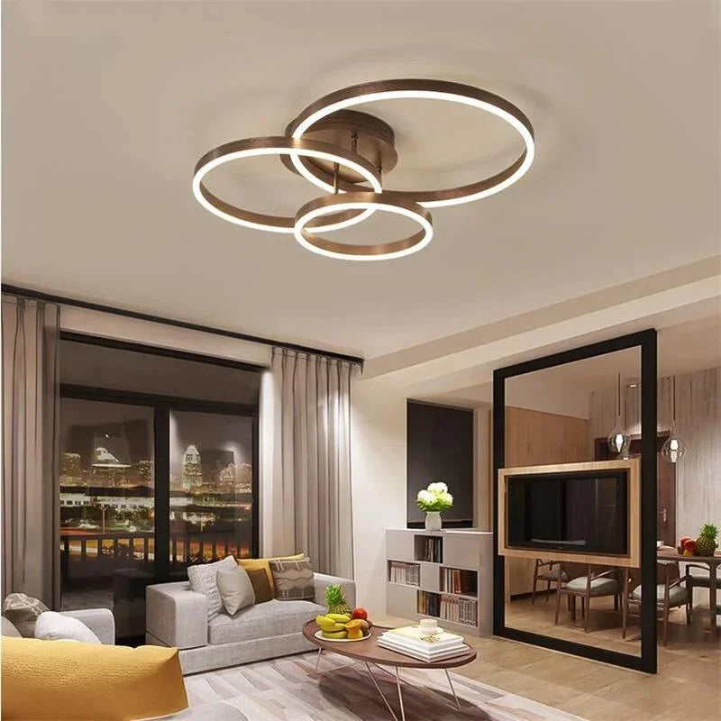 Nordic Creative Led Circle Chandeliers Bedroom Living Dining Room Lighting Chandelier Golden Brown Glossy Lamp Home Indoor Lamps