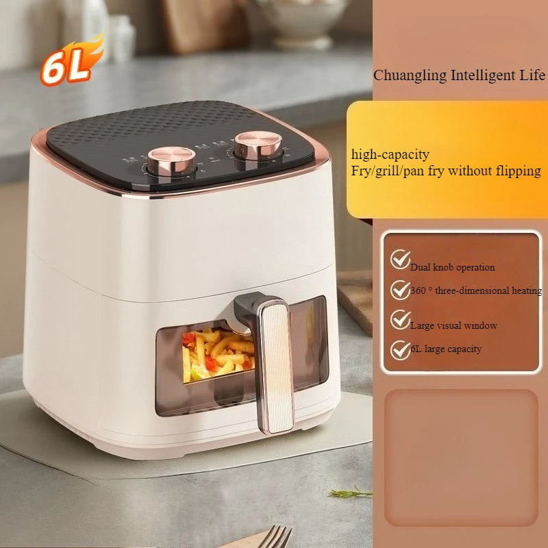220V Air Fryer Household New Intelligent Large Capacity Visual Non Flip Oil Free Multifunctional Electric Oven Machine