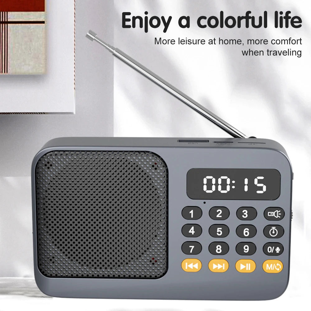 Bluetooth 5.0 FM Radio Portable Speaker with LED Light Support Recording TF Card USB Play Wireless Speaker Radio FM Receiver