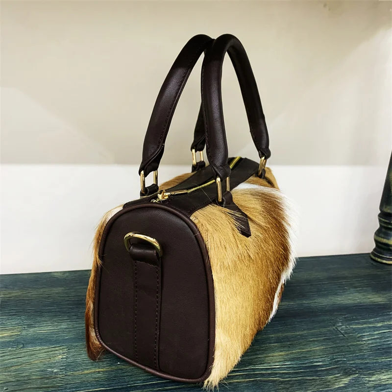 Tote Bag Women's Wool Cashmere Turf Leather Handle Contrast Color Handbag 2025 Luxury Brand High-end Large Capacity Shoulder Bag
