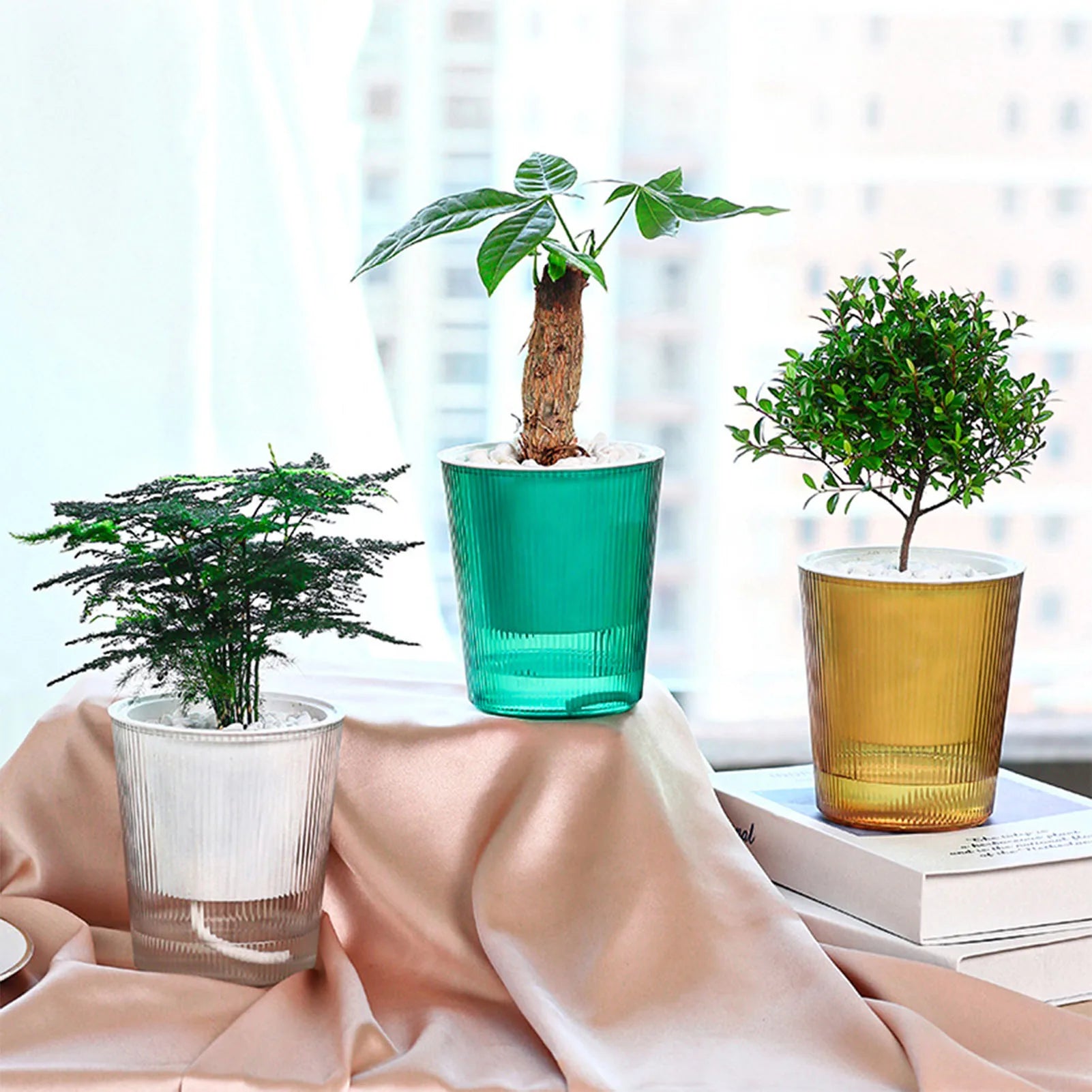 Clear Self Watering Planters Pots Household Anti Rot Self-Watering Planters for Living Room Plants Flowers Gardening Accessory