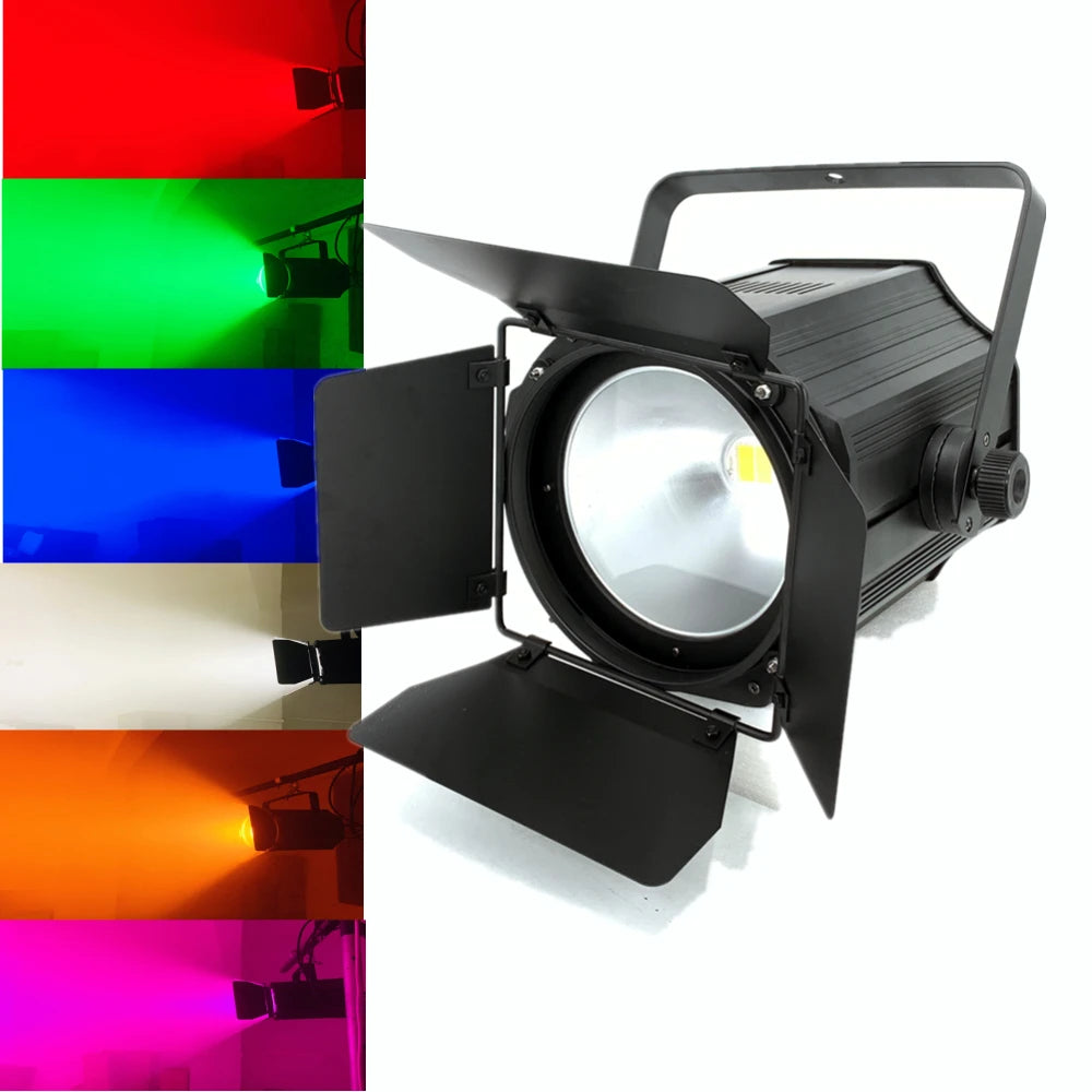 Black COB LED par light with adjustable barn doors and front lens