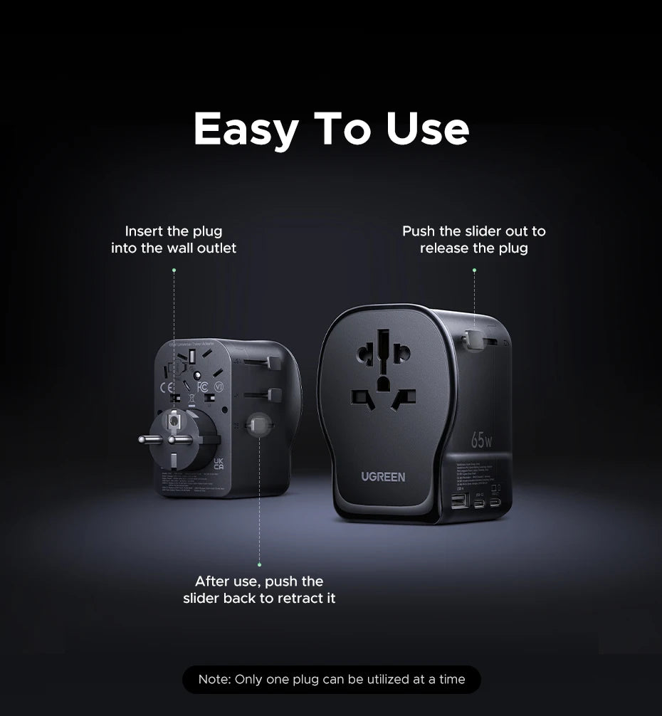 65W Universal Travel Adapter | USB-C Fast Charger by Tidesmit Tidesmit
