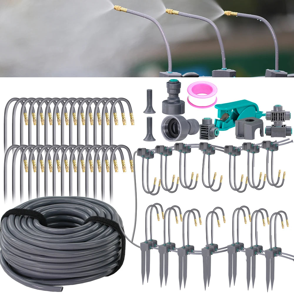 MUCIAKIE Advanced Garden Misting Irrigation System - 20cm Flexible Brass Nozzle with Quick Connect for 1/4" Hose,Garden Farm