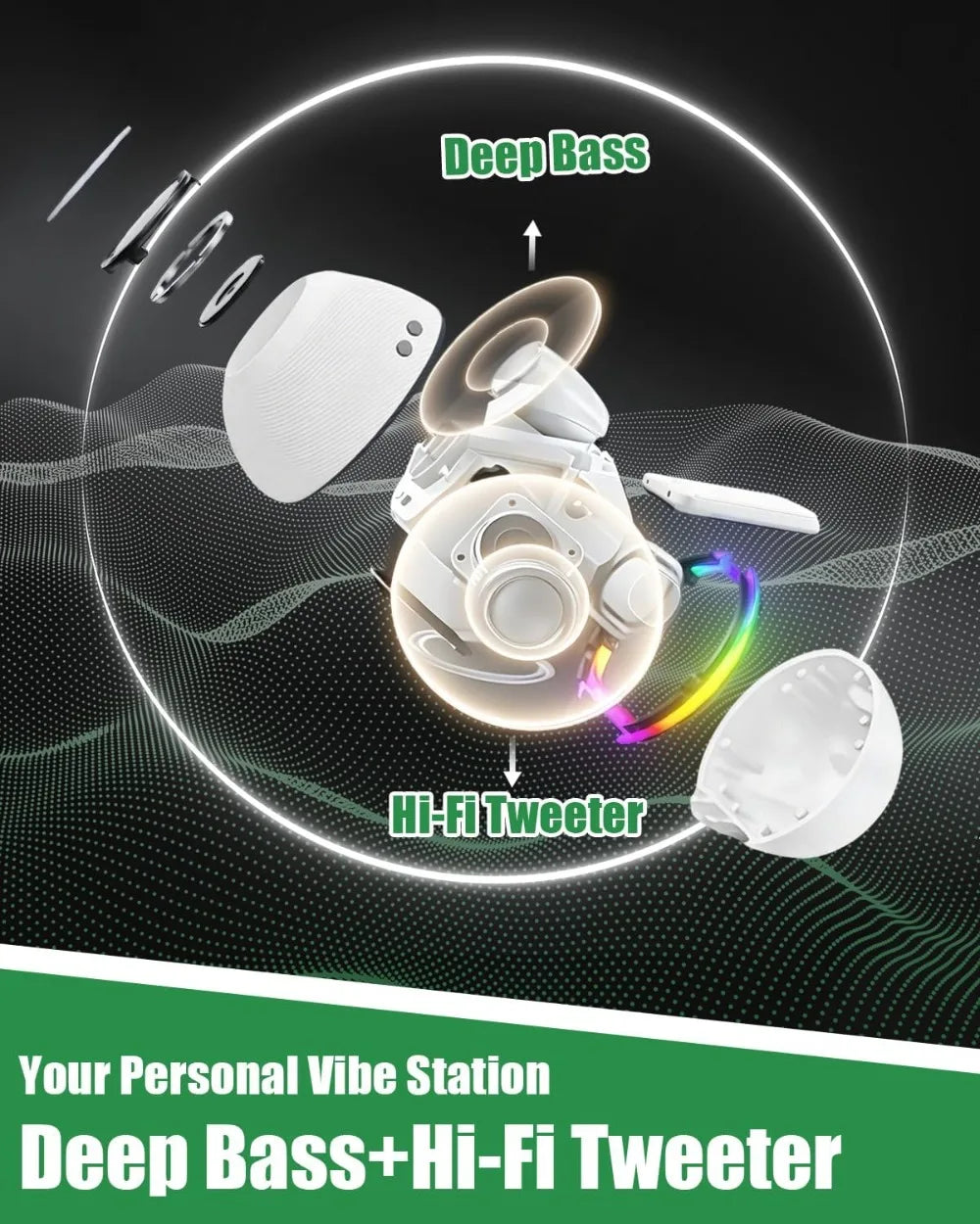 Bluetooth 5.3 Hi-Fi Speakers & Soft Ambient Lights 4-in-1 Qi2.2 25W Magnetic Wireless Charger for iPhone Apple Watch Airpods Pro