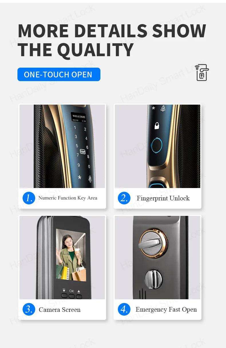 Automatic Fingerprint Electronic Digital Tuya 3D Face Recognition Door Lock Smart Cards Keys Video Camera Lock For Home