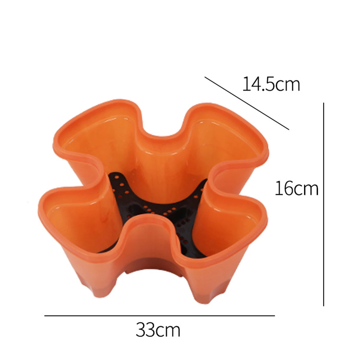 Orange four-petal vertical herb planter with multiple planting wells and inner basin