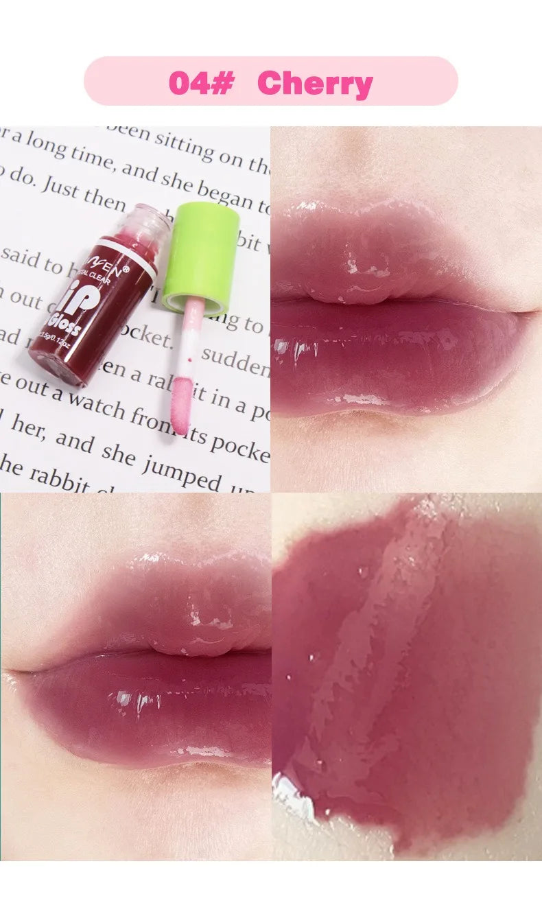 Cherry moisturizing lip gloss oil with a glossy, hydrating finish and sheer red tint for plump-looking lips.