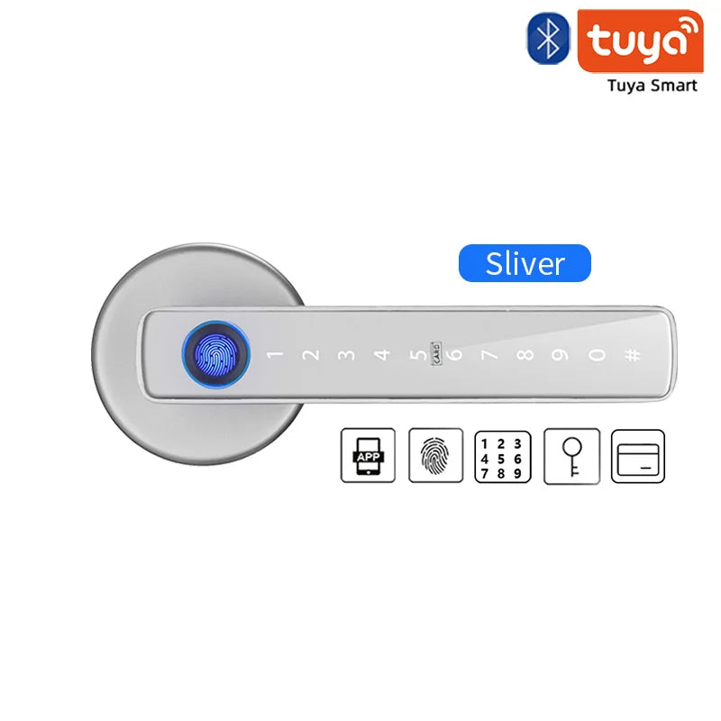 M5 Tuya BLE Fingerprint Door Lock Digital Electronic Lock with Password/Key/IC Card/ Smartlife/ Tuya APP Unlock