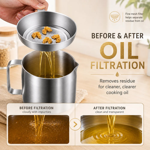 Stainless steel deep fryer oil filter pot with fine mesh separation