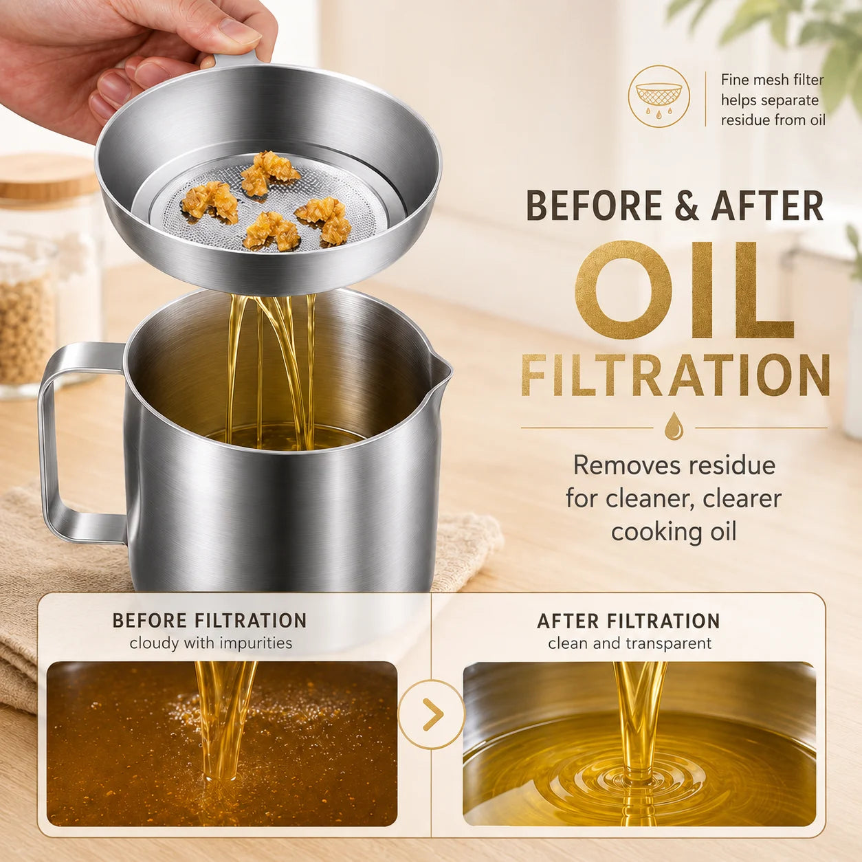 1.5L Stainless Steel Deep Fryer Pot with Basket and Oil Strainer, 304 Stainless Steel Deep Fryer Pot for French Fries and Chicke