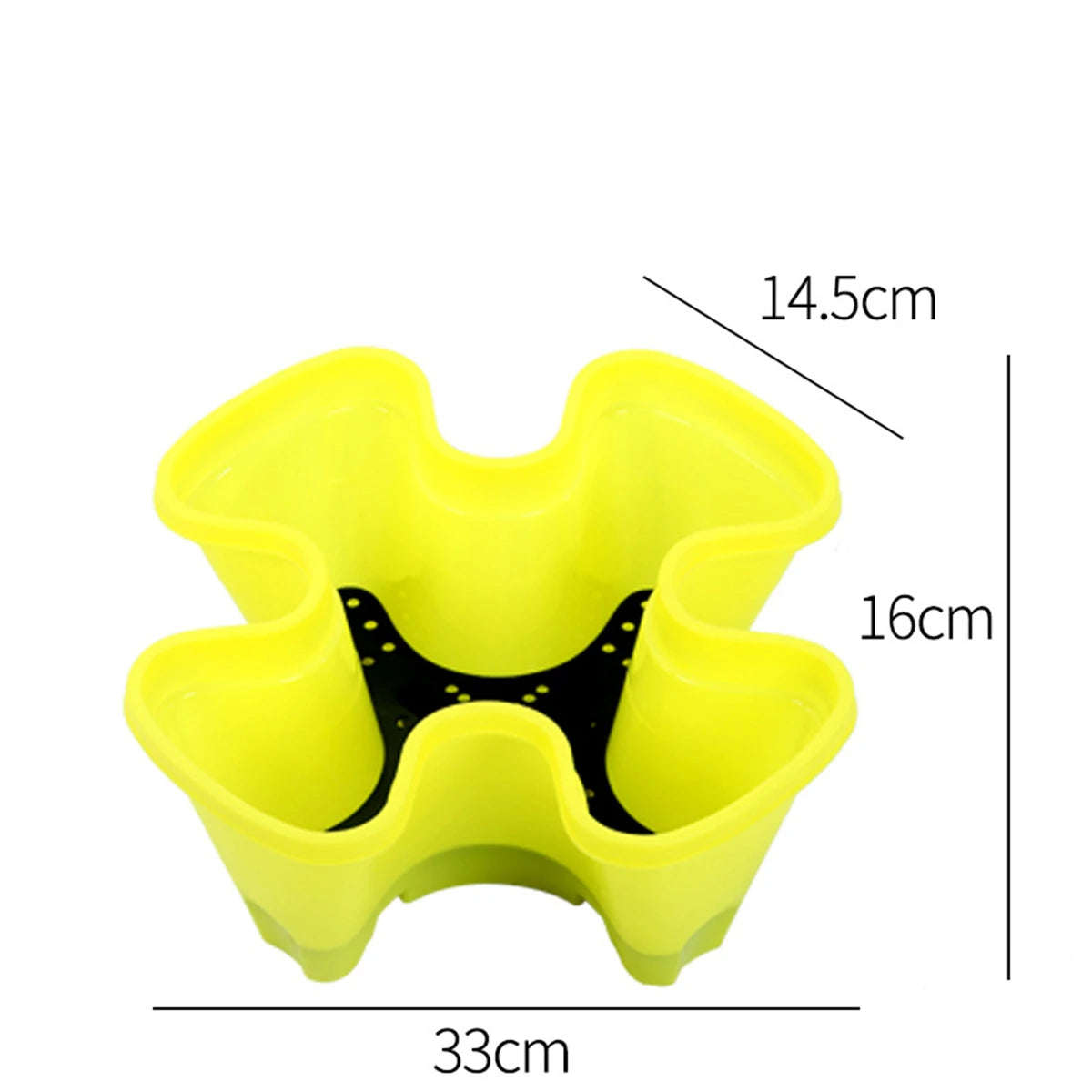 Yellow-green four-petal vertical planter cup with four planting wells