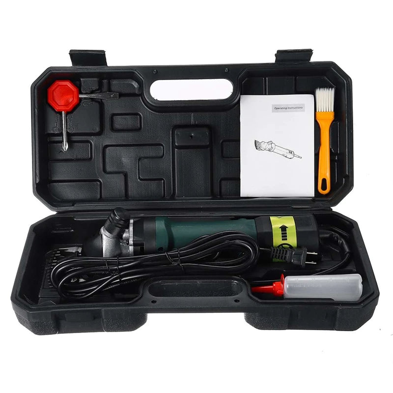 2000W electric sheep shearing kit with 6-speed clipper, 13-tooth blade, and tools in a portable carrying case.