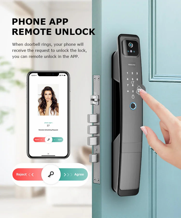 WiFi Tuya APP English/Russian/Spanish/Portuguese Voice Digital 3D Face Recognition Fingerprint Smart Door Lock