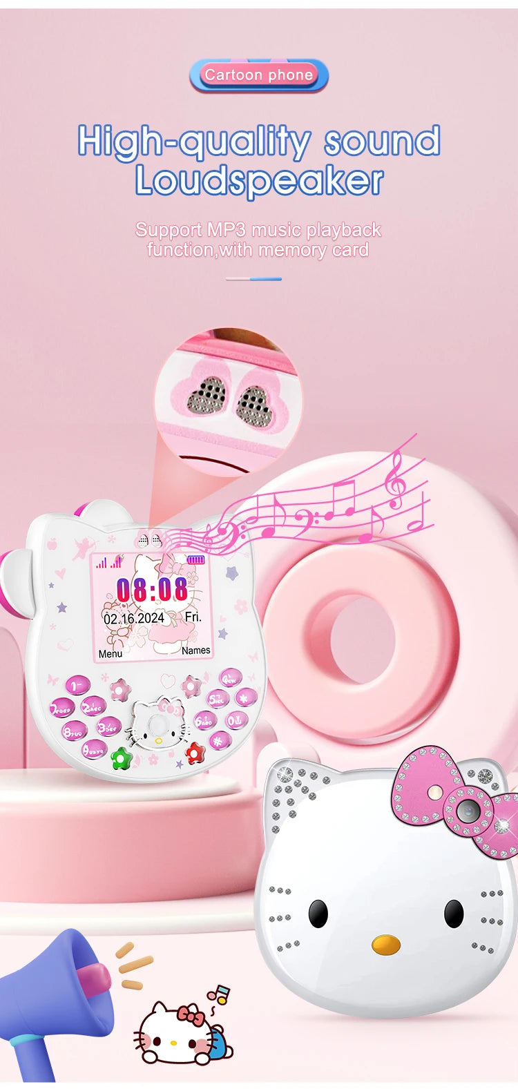 2024 Sanrio Hello Kitty Flip Phone Kawaii K688 Cartoon Taiml Cute Mini Phone Birthday Fashion Gift Toys Christmas For Anime Fans