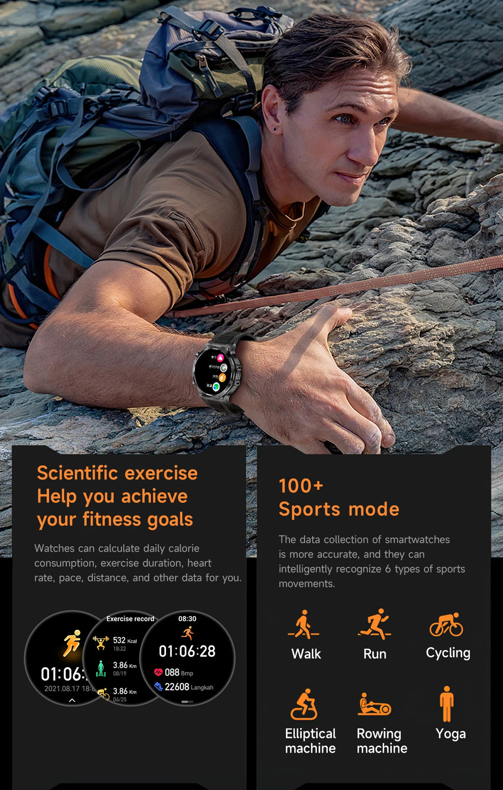 YLL-AK82 Outdoor Sport for Smart Watch Fitness Tracker Sleep Tracker IP67 Waterproof AMOLED Screen Heart Rate Monitor
