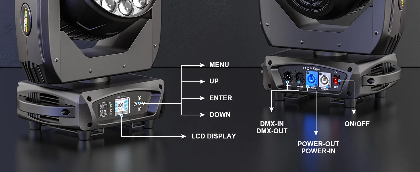 2PCS 19x15W Beam Moving Head Light RGBW LED Lighting Zoom Wash Lights DMX Stage Effect Lighting for Disco Party Concert Theater