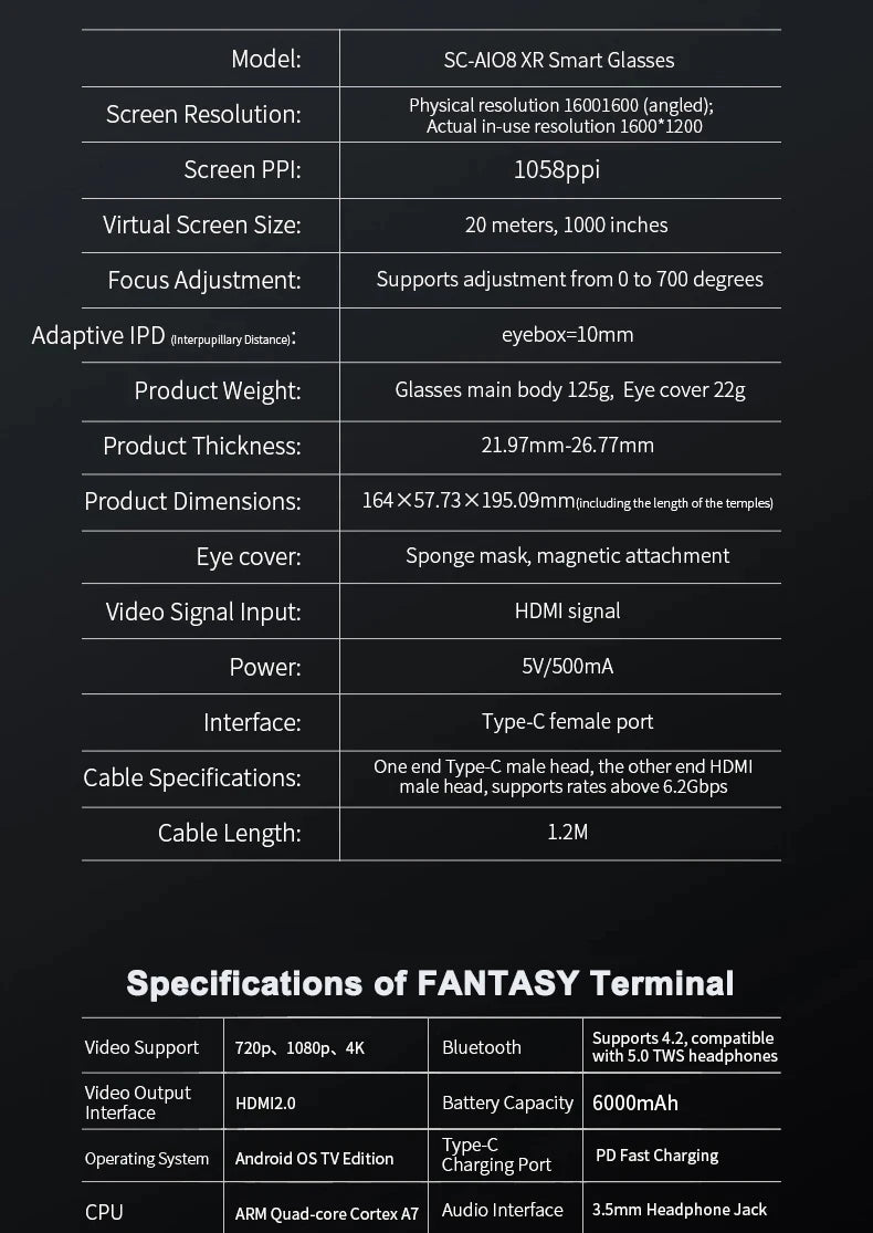 Tidesmit AiO8 Smart Glasses: 1000-Inch VR Display 1058PPI Tidesmit