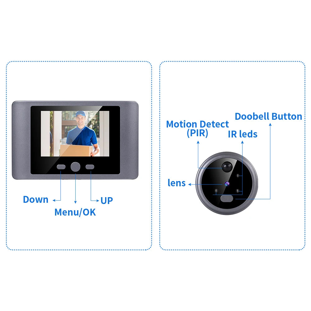 Wireless Home Security Peephole Video Doorbells 720P Digital Door Peepholes with Camera Support Video Record No APP No Wifi