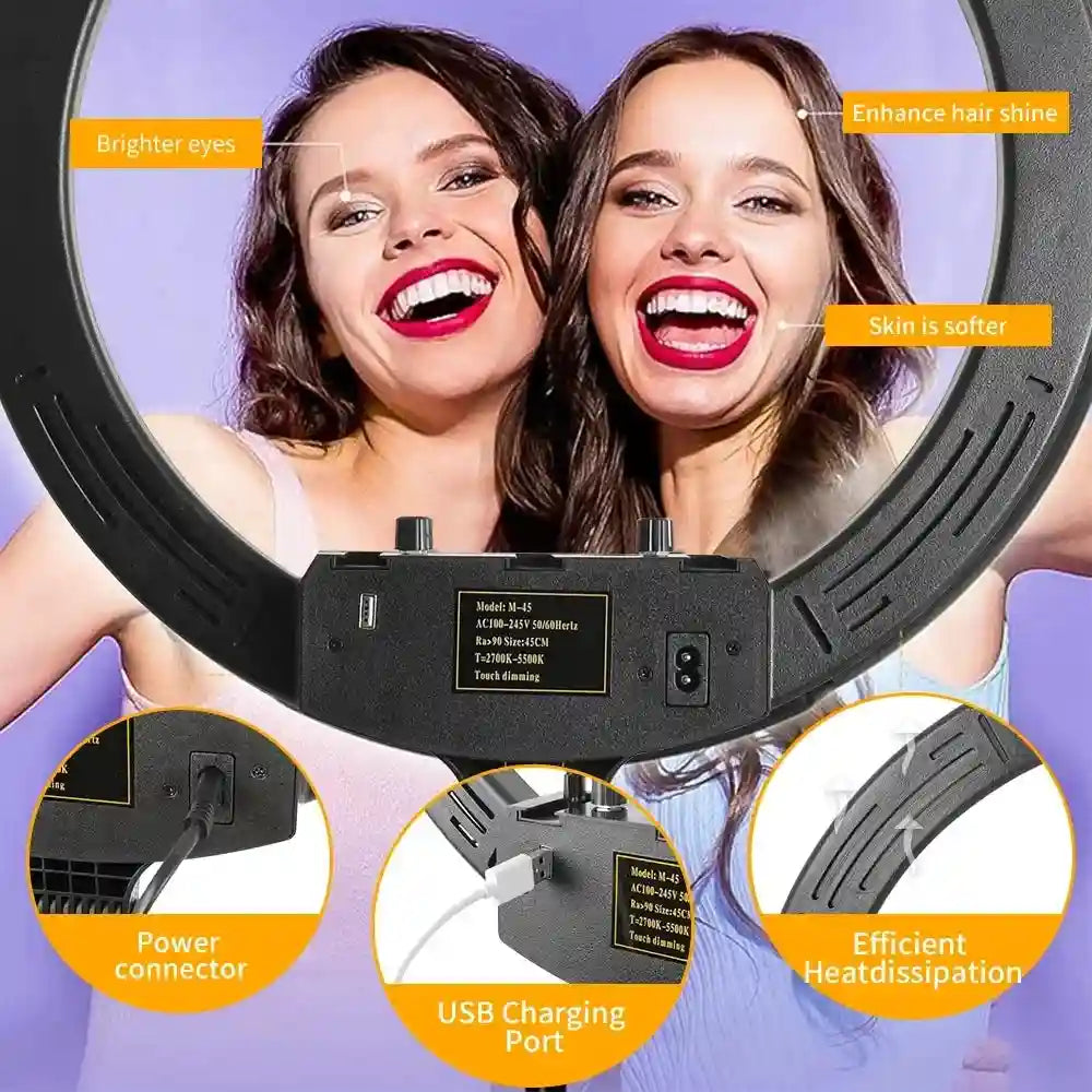 18 Inch RGB LED Ring Light with Tripod - Dimmable Studio Lighting Tidesmit