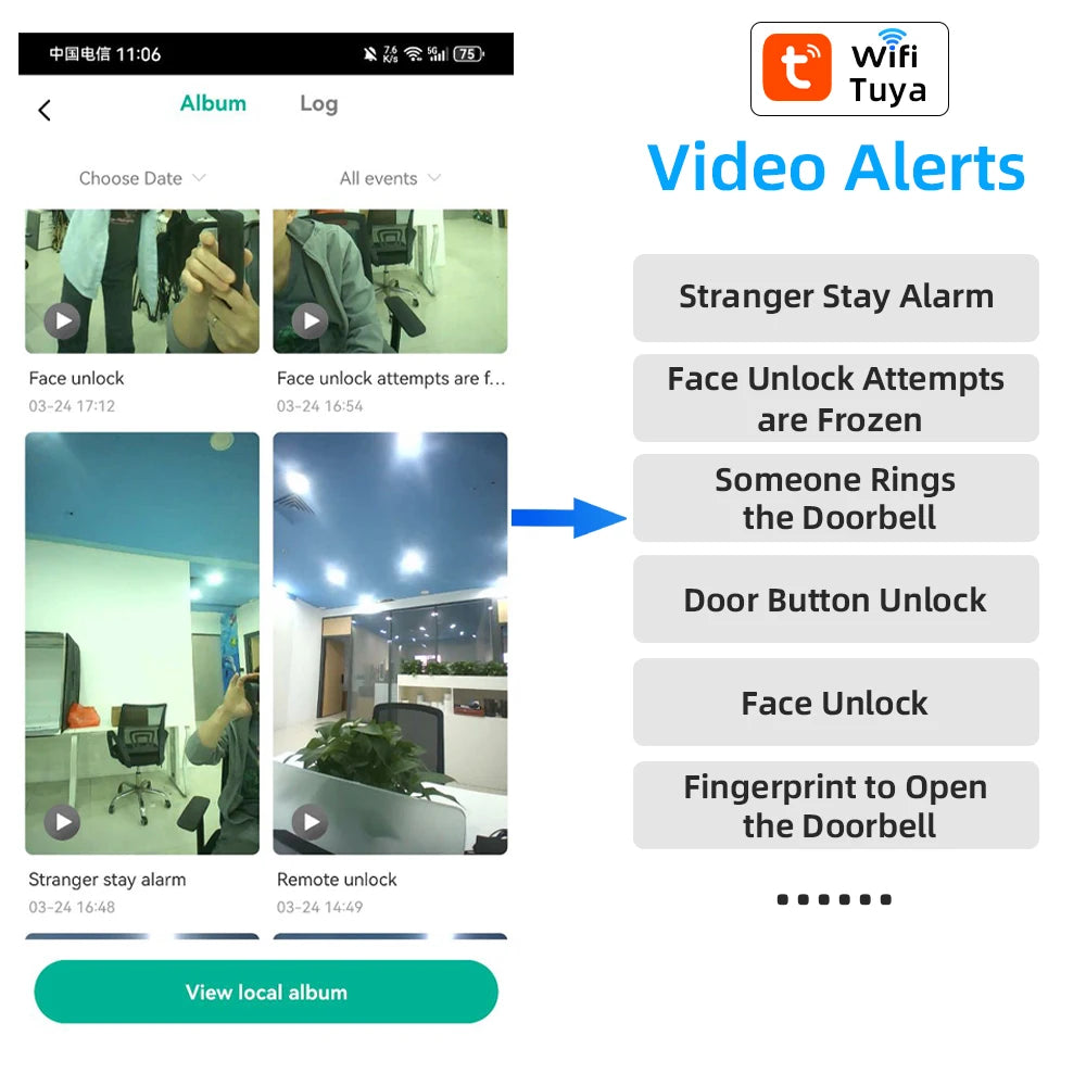 RAYKUBE P8 Tuya WiFi Camera Palm Vein Smart Lock Face Recognition Digital Fingerprint Lock With Video Call 21-language Voice