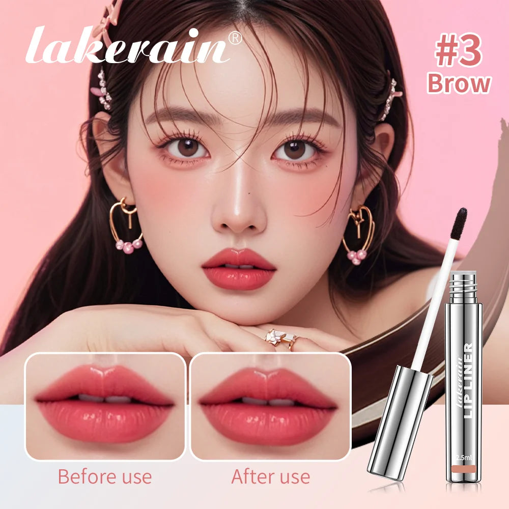 Lakerain waterproof peel-off lip liner in shade #3 Brow, showcasing long-lasting matte lip enhancement results.