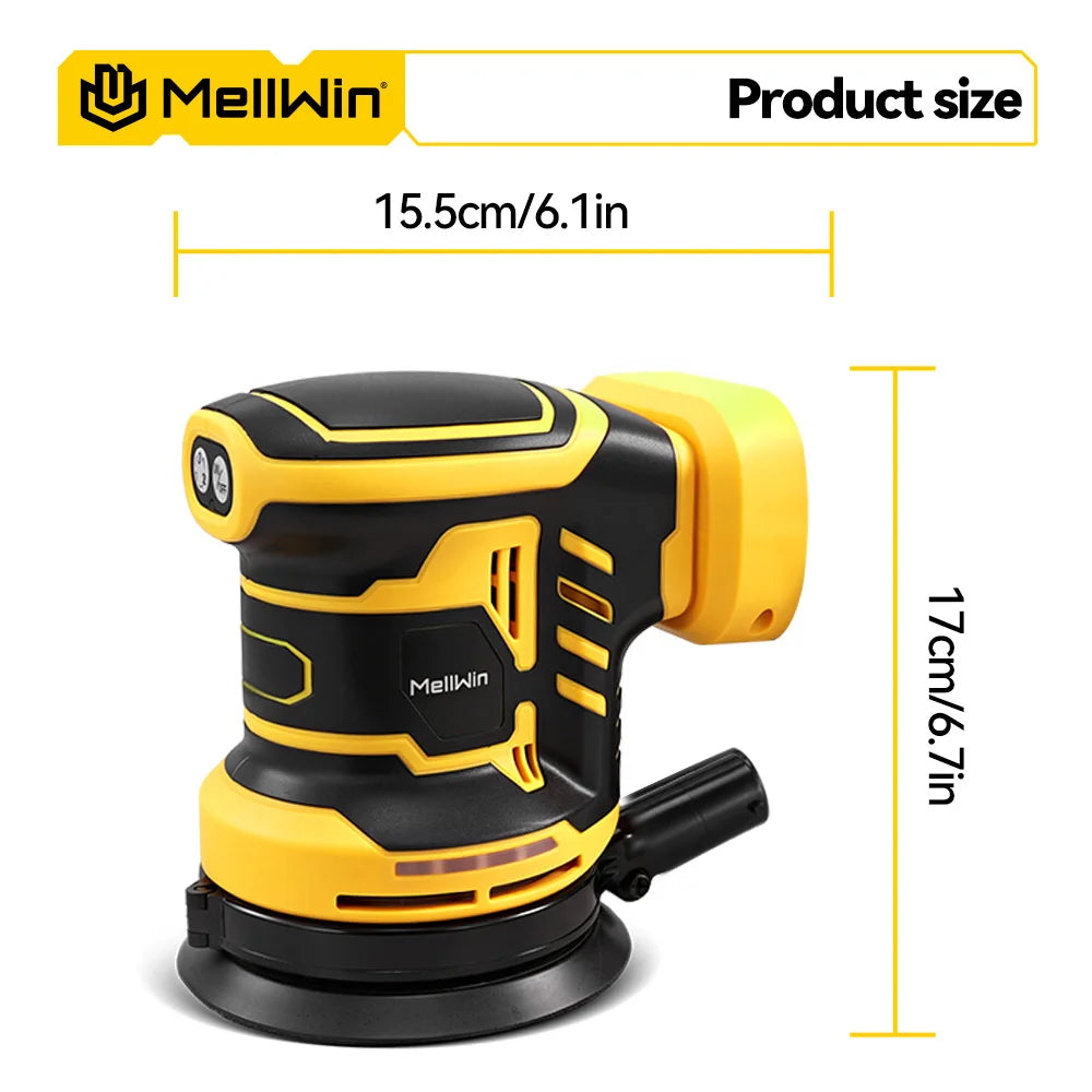 MELLWIN 125MM Electric Orbital Sander Polisher 3 Speeds Adjustable Wood Metal Sanding Polishing Tool For Makita 18V Battery Pin