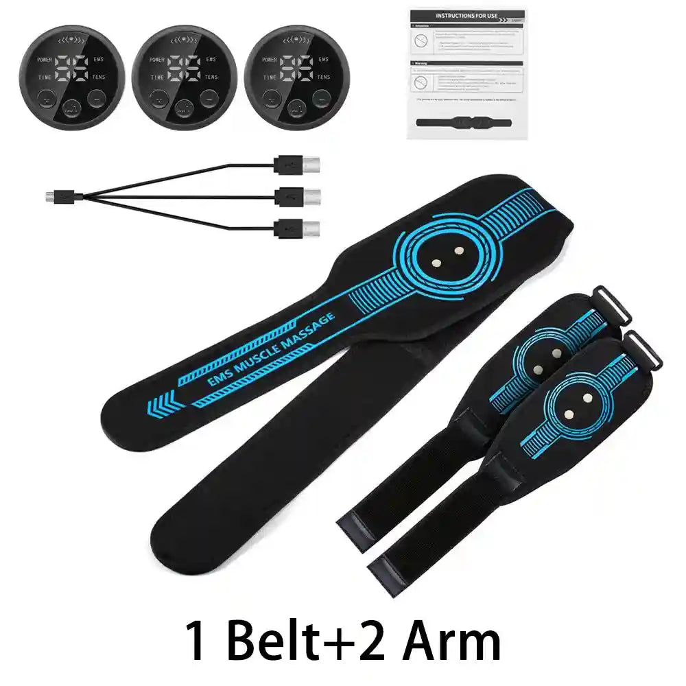 EMS Muscle Stimulator Belt | Rechargeable Electric Abdominal Trainer Massage Roller 3Pcs USB Charging Tidesmit