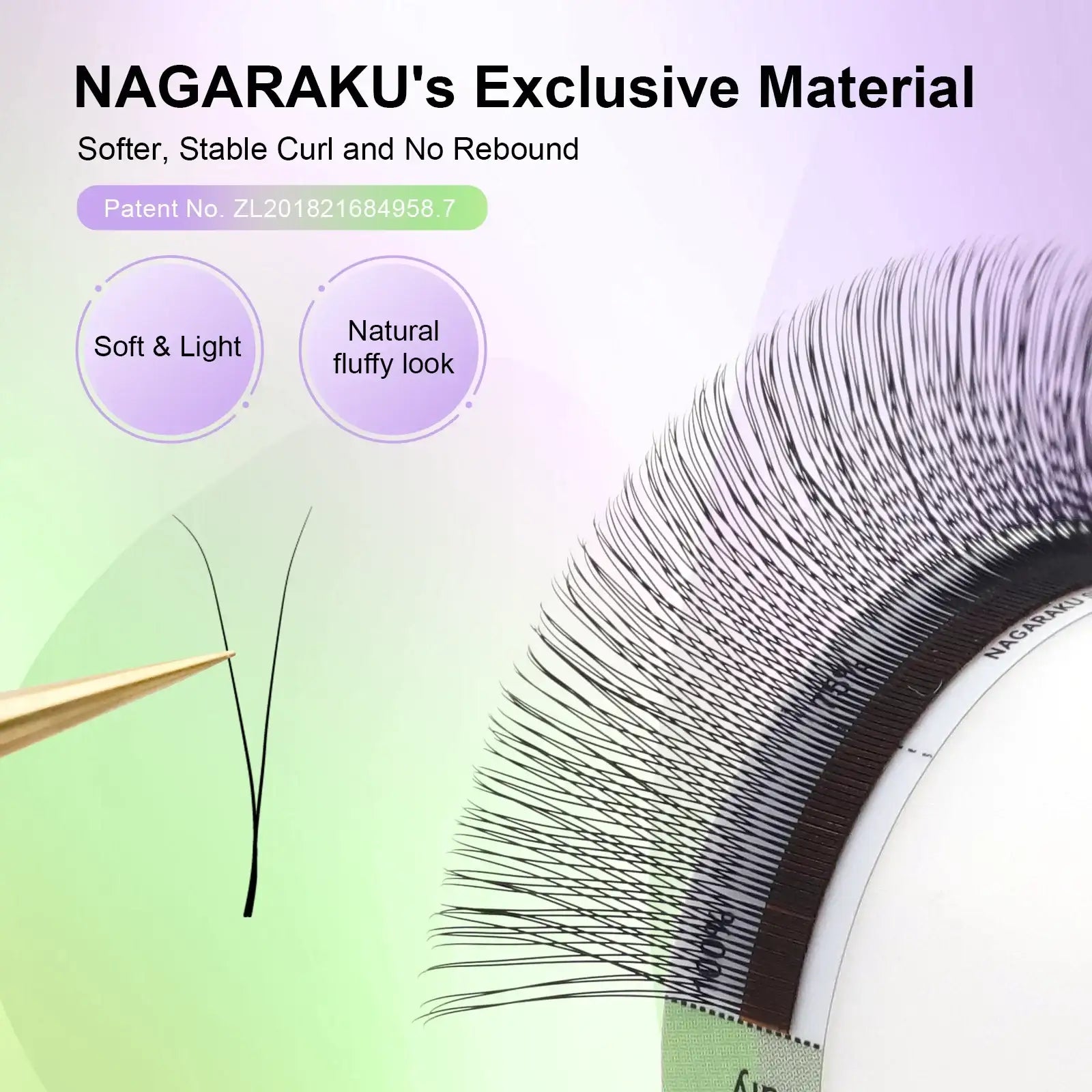 NAGARAKU YY black eyelash extensions on a curved strip, featuring 0.07mm soft, light, and fluffy 2D volume fibers.