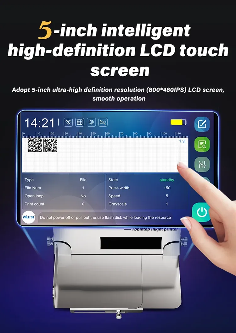 5-inch LCD touch screen on inkjet printer showing preview and control icons