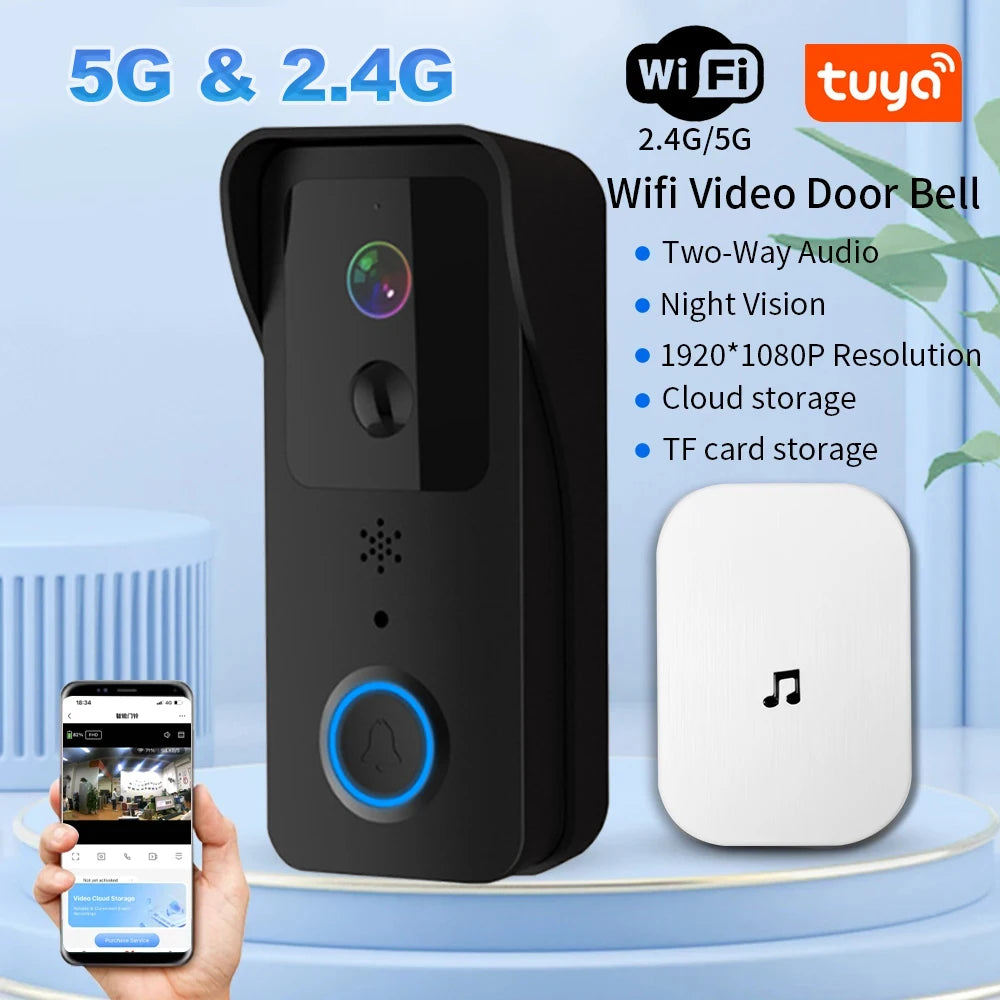 1080P HD WiFi Doorbell Camera with Night Vision PIR Motion Detection 5G 2.4G Intercom Doorbell for Tuya Smart Home Ring