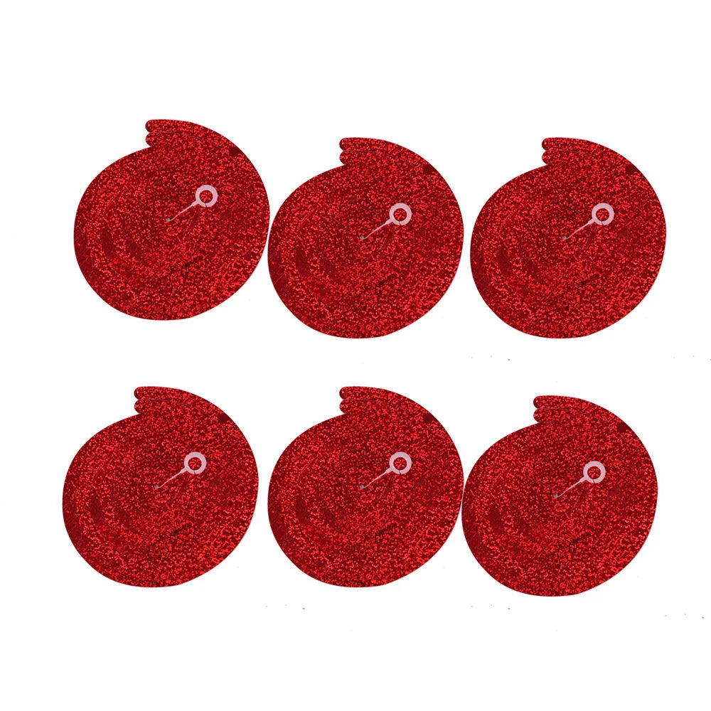 Set of 6 red laser hanging swirl decorations for festive pet party celebrations and DIY event decor.