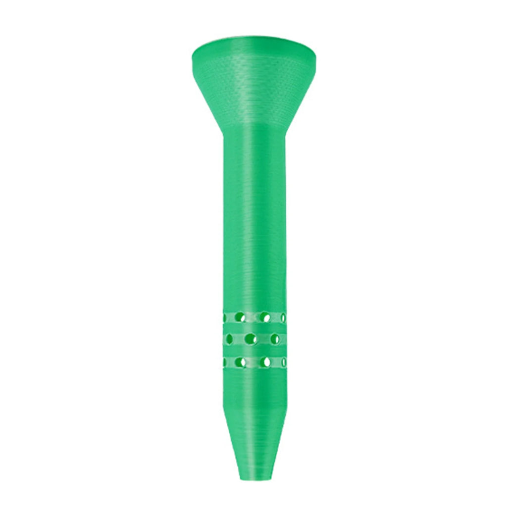 Green plant watering funnel with wide top and perforated bottom drain
