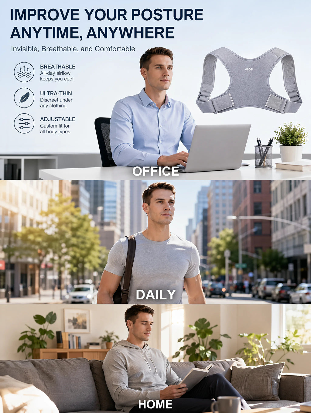 Adjustable Posture Corrector for Men & Women, Invisible Upper Back Brace for Clavicle Support, Neck Shoulder Pain Relief