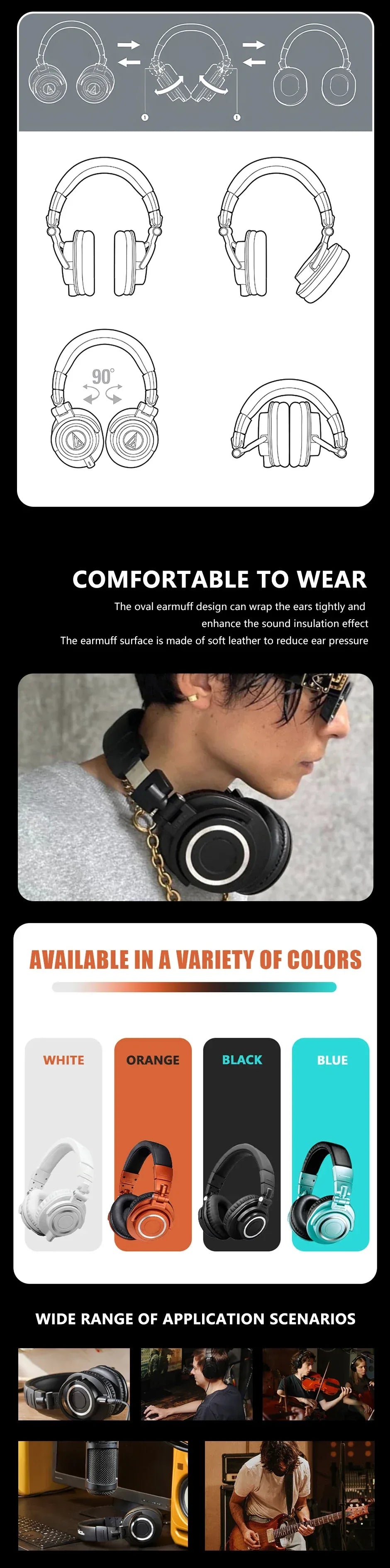 Studio Monitor Headphones with 45mm Drivers by Tidesmit Tidesmit