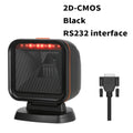 Black 2D desktop barcode scanner with RS232 interface cable