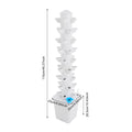 White vertical hydroponic growing tower with 45 planting holes and base