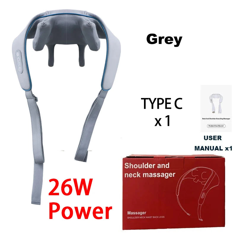 Shiatsu Neck and Shoulder Massager with Heat - Tidesmit Pro Series Relaxation Treatment GEN2-26W-GREY Tidesmit