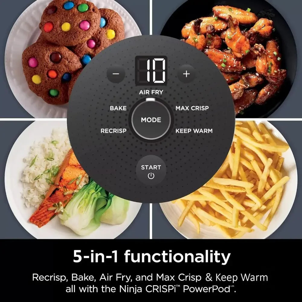 5-in-1 Portable Glass Air Fryer Cooking System, 1500W, 6-Cup, 4-Quart & 2.5-Quart Containers, Microwave, Freezer, Dishwasher Saf