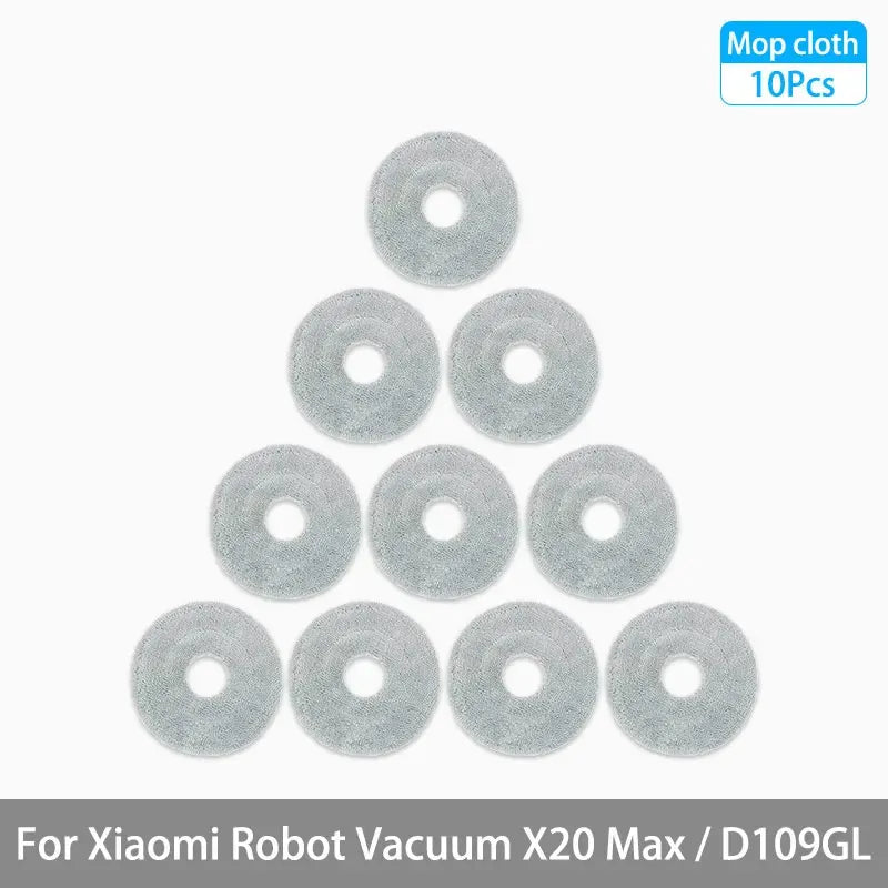 Ten gray circular mop cloths with center holes, replacement pack