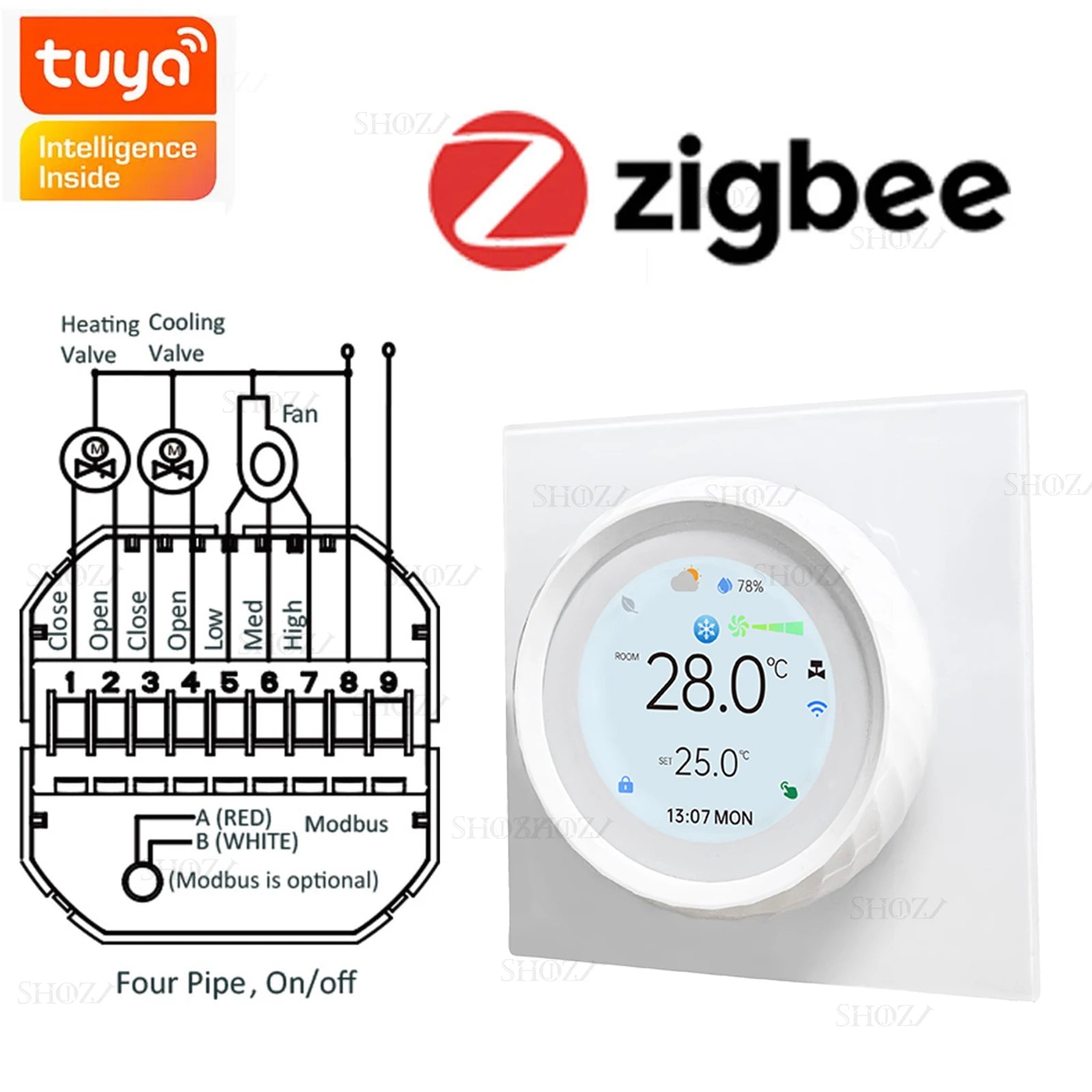 TUYA Zigbee/Wifi Knob Smart Thermostat Wireless Programmable °C/°F Heat Cool Air Conditione for Home HVAC Systems Energy Saving