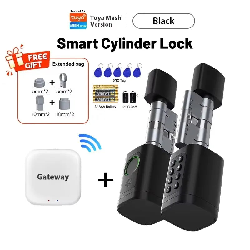 Fingerprint Smart Lock Code Cylinder with Bluetooth Tuya Smart Life App Remote Adjustalbe Cylinder Lock