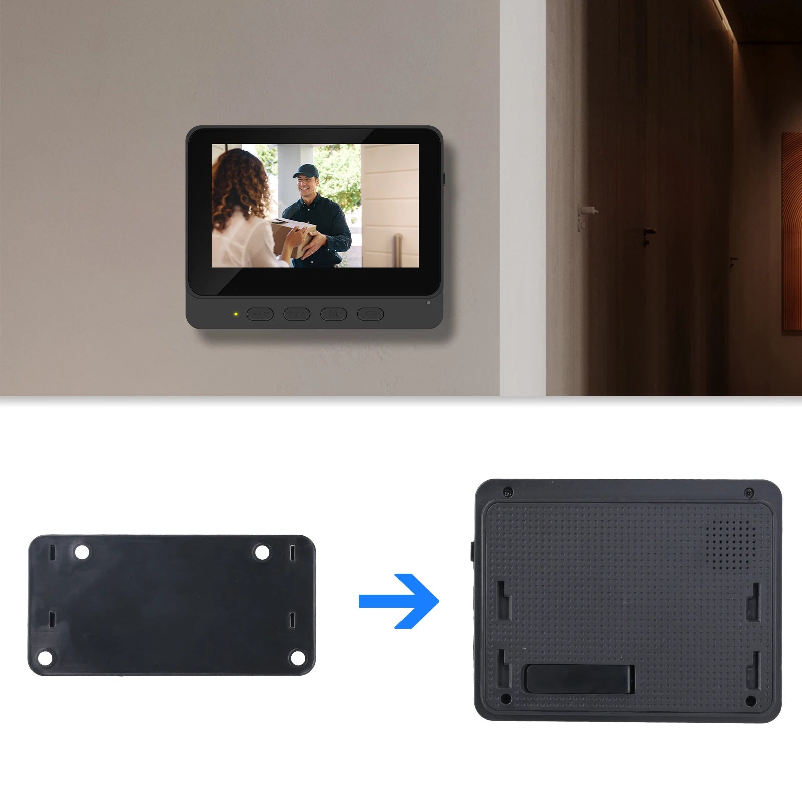 Podofo Wireless Video Doorbell with Screen 4.3'' IPS HD Smart Intercom 2.4G No WIFI Visible Doorbell Two-Way Talk Night Vision