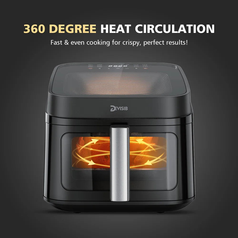 DEVISIB 12-in-1 Air Fryer with 2 Viewing Windows, 6.5L Family Capacity fits 4kg of Wings, Digital Controls, Dishwasher Safe