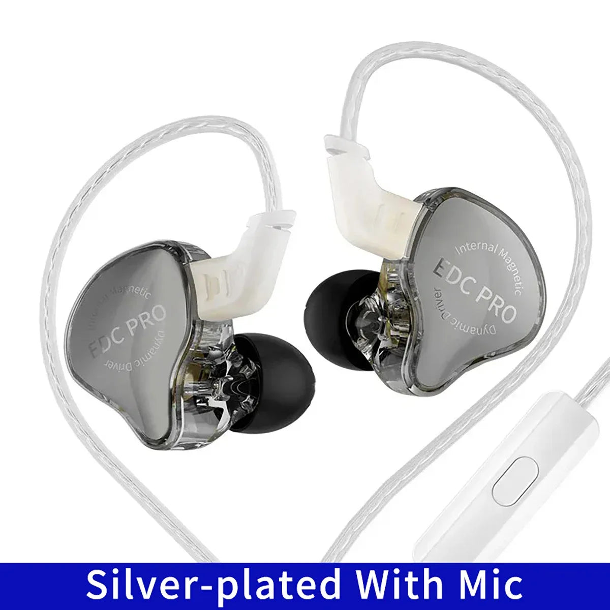 KZ EDC Pro HiFi In-Ear Monitor Wired Earphones by Tidesmit Silver Plated Mic Tidesmit