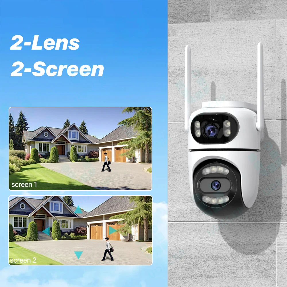 8MP 4K HD Wifi PTZ Camera iCsee APP Dual Lens Dual Screens Video Surveillance IP Camera Ai Tracking Outdoor Home Security CCTV