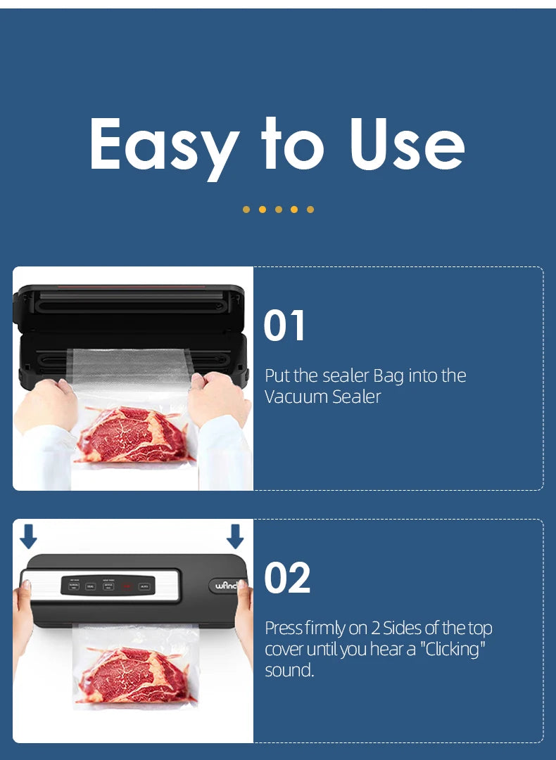 Wancle Food Sealer Machine Automatic Plastic Bags Sealer 60Kpa With External Vacuum System Dry Mosit Preservation Modes,220V